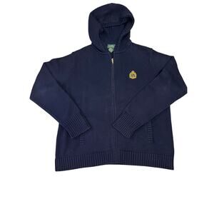 VNTG Lauren Ralph Lauren Crest Hoodie Knit Sweater Women’s XL‎ Navy Y2k Preppy